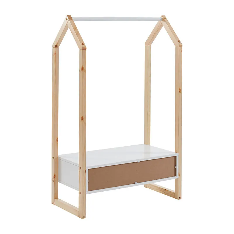 Portant Tiny + Tiroir Bois/Blanc - 80x40x125cm-4