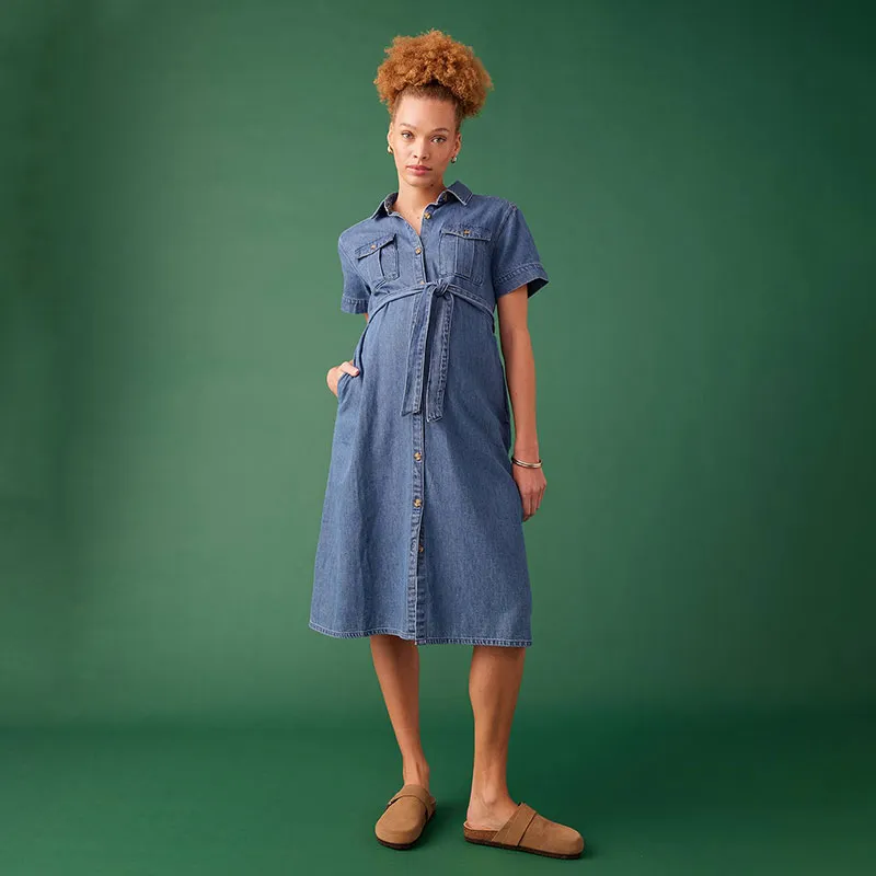 Robe de grossesse denim ceinturee - Bleu-0