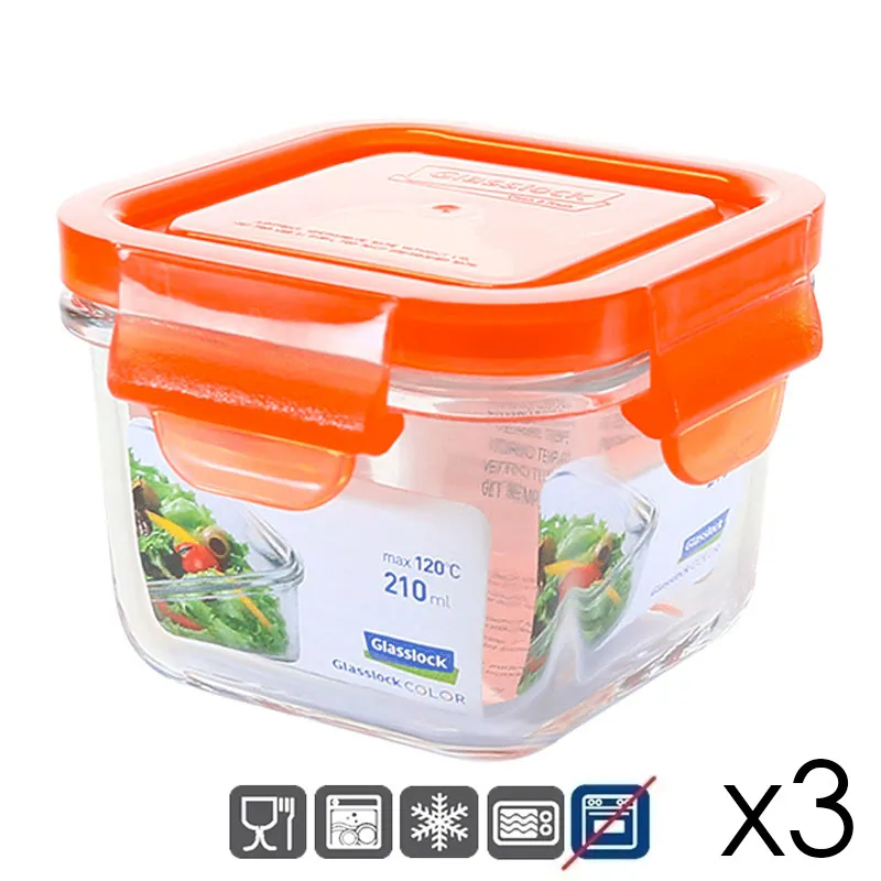 3 Récipients Bébé verre spé micro-ondes Orange - 210ml-0