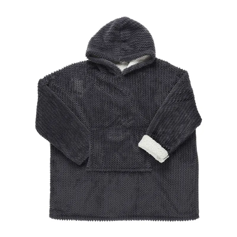 Plaid Sweat à capuche effet Chevron int. Sherpa Gris foncé - 115x85cm-2