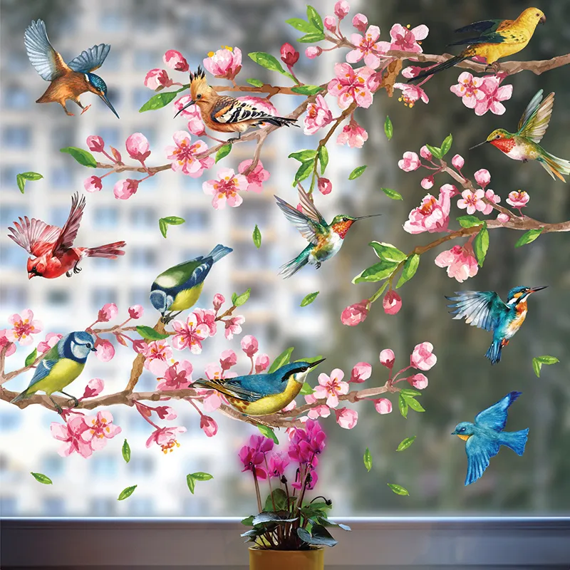 Stickers - Fleurs de cerisier aquarelle & Oiseaux-6