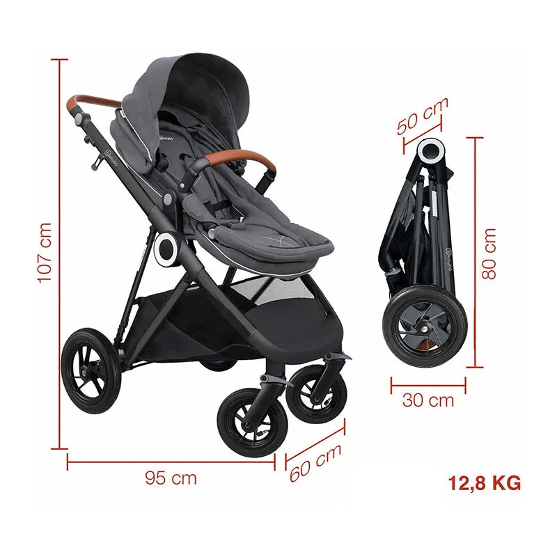 Trio Poussette transformable + Coque Halime Air Gris/Noir - 0m+-11