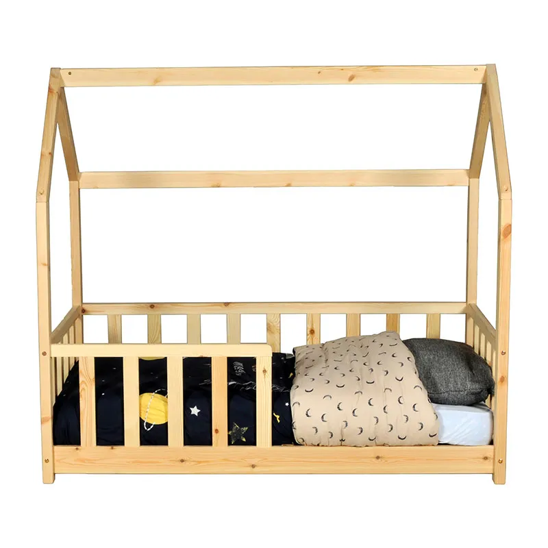 Lit cabane Kiwi avec barrière + Sommier Naturel Bébé-5