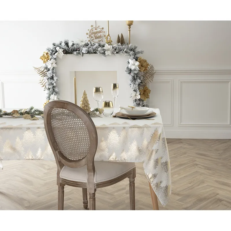 Nappe Sapins Blanc/Doré - 360x140cm-2
