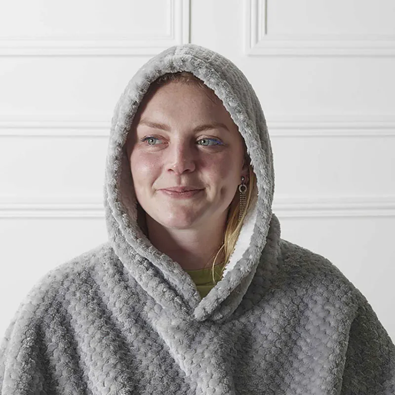 Plaid Sweat à capuche effet Nid d'Abeille int. Sherpa Gris foncé - 118x85cm-4