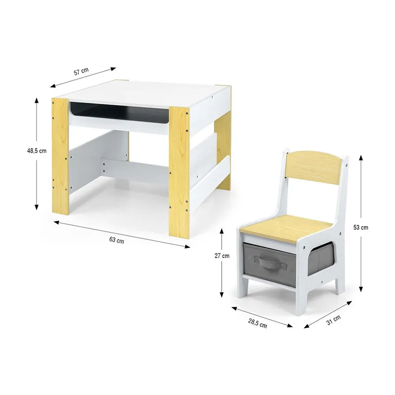 Table + 2 Chaises Sven Naturel/Blanc - 24m+-8