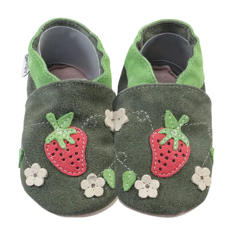 Chaussons cuir Fraise - Kaki/Rouge-0