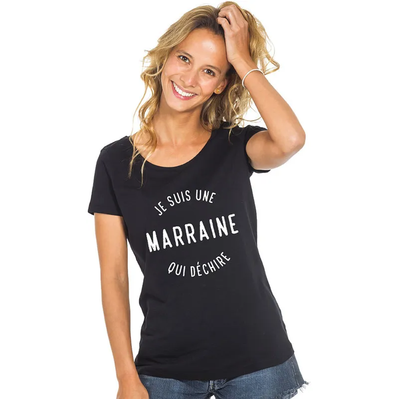 T-shirt Femme Je suis une marraine qui déchire 2 BIO - Noir-0