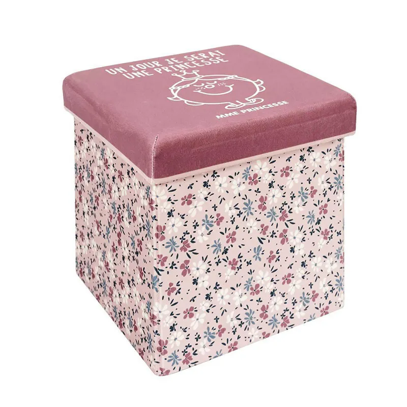 Coffre pouf pliable Madame Princesse Rose - 30x30cm-2