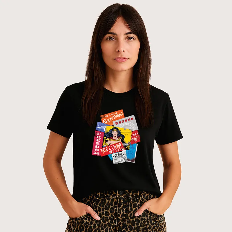 T-shirt BIO Femme Wonder Woman Together we rise - Noir-0