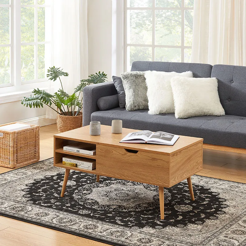 Table basse Florence effet Chêne + plateau relevable - 120x120x75cm-0