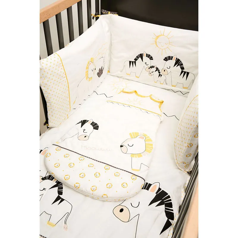 Tour de lit Peluche & pompon Bleu/Jaune - 180x40cm-2
