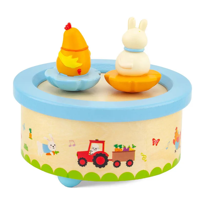 Boîte à musique Poule & Lapin - 12x12cm-2