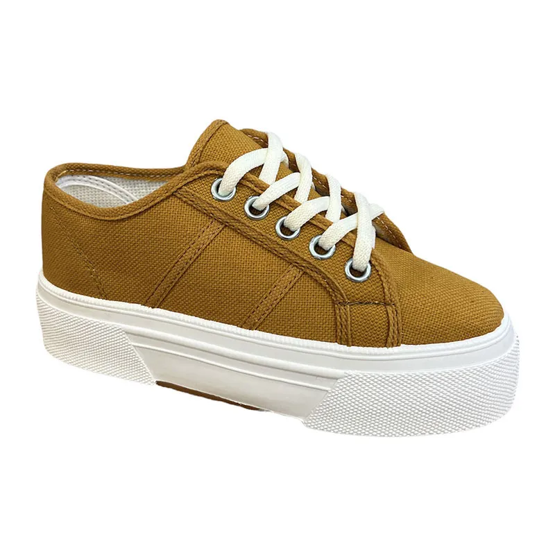 Baskets basses à lacets Lola - Jaune ocre-0