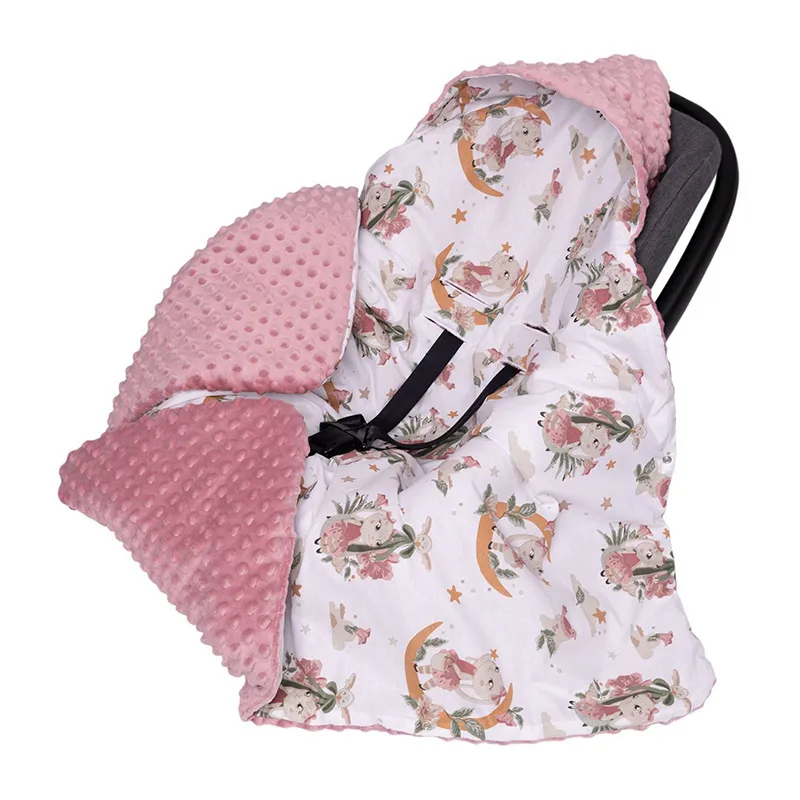 Couverture nomade Minky Lapin Rose/Blanc - 90x90cm-0