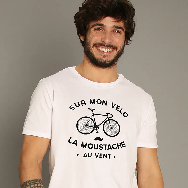 T-shirt Homme BIO La moustache au vent - Blanc-0