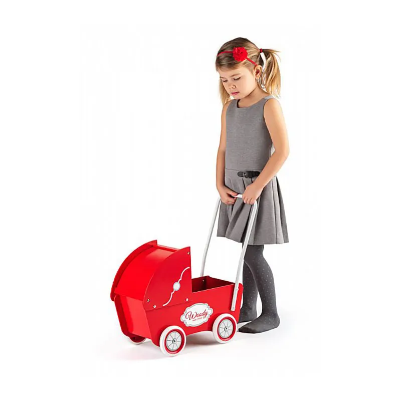 Landau en bois rouge pour poupée - 24m+-3