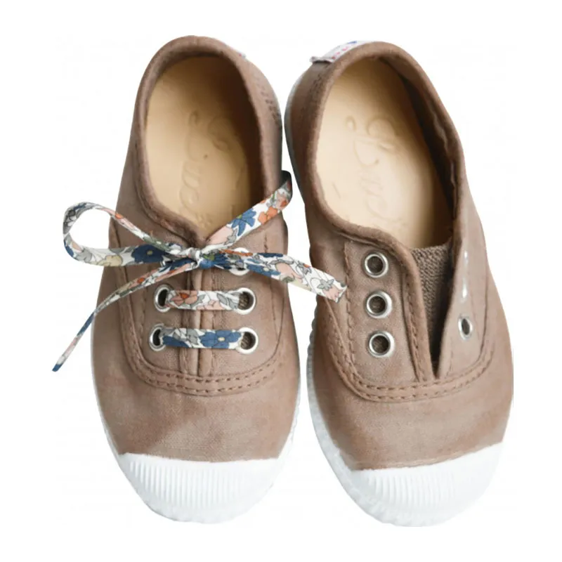Chaussures baskets tennis en TOILES à lacets et élastiques - Taupe délavé-0