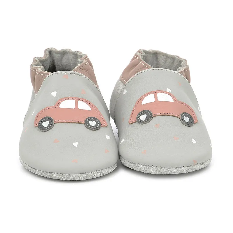 Chaussons cuir Soft Soles Voiture - Gris/Argenté/Vieux Rose-2