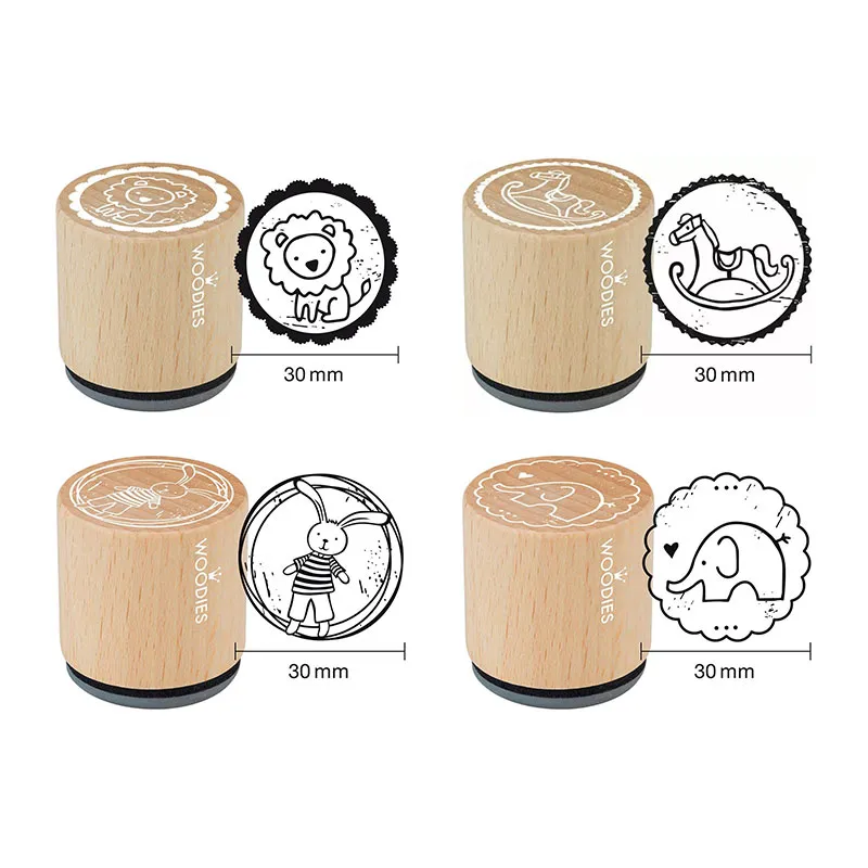 4 Tampons Woodies Animaux - Lion/Cheval/Lapin/Éléphant-0