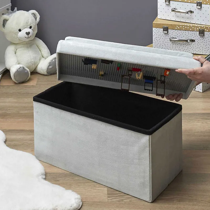 Coffre banc pliable Comp. Brique Gris - 52x27x30cm-1
