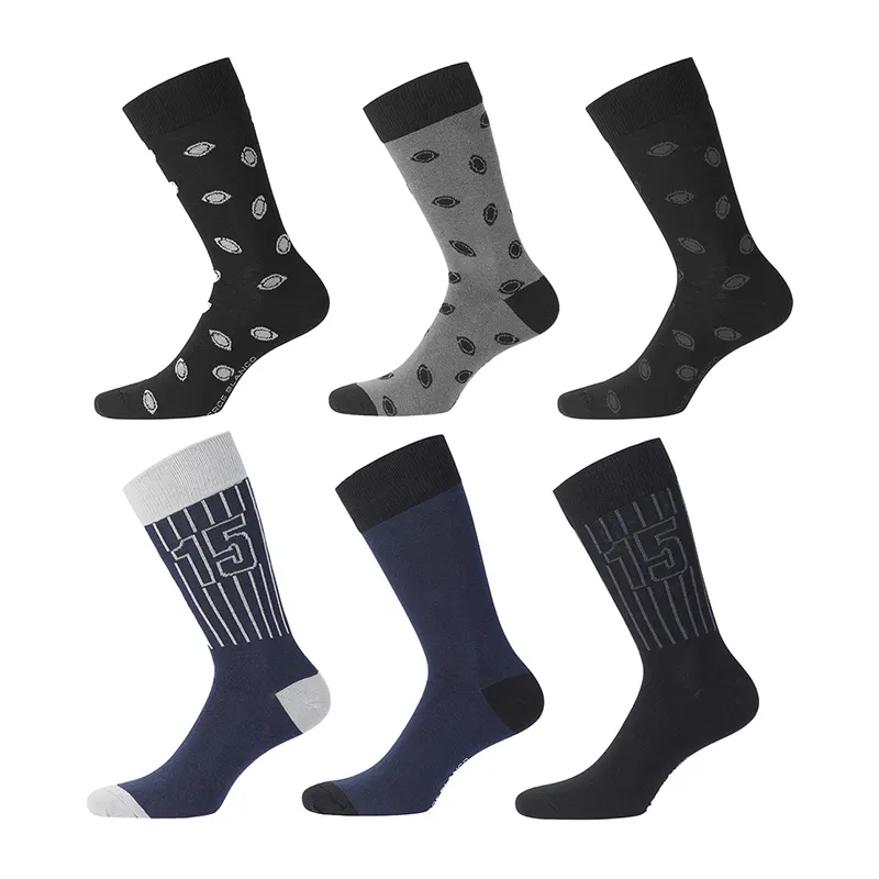 6 Paires de Chaussettes Homme Rugby - Noir/Gris/Marine-0