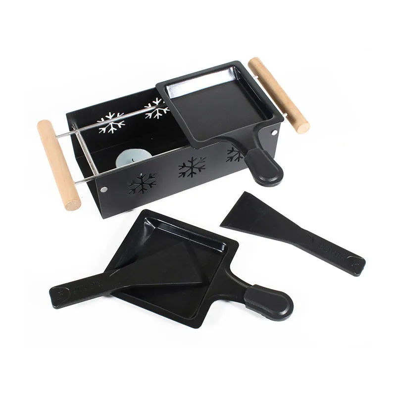 Raclette duo à la bougie Bois/Inox Noir - 32x11x6.2cm-1