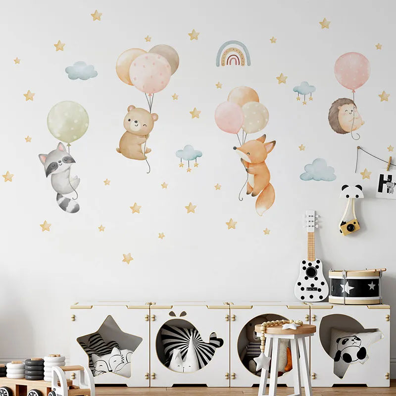 Stickers Aquarelle - Animaux endormis & ballons-1