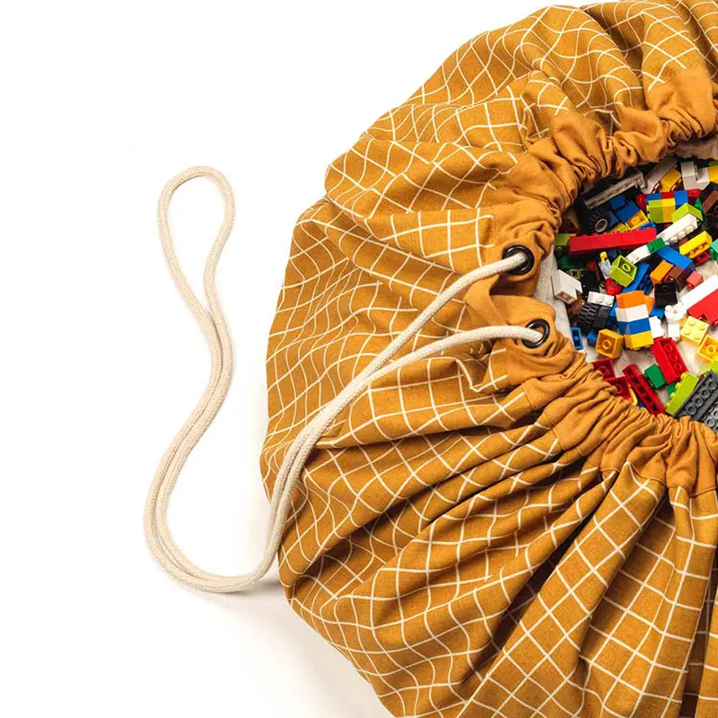 Sac à jouets 2en1 Grilles Moutarde - ø140cm-1