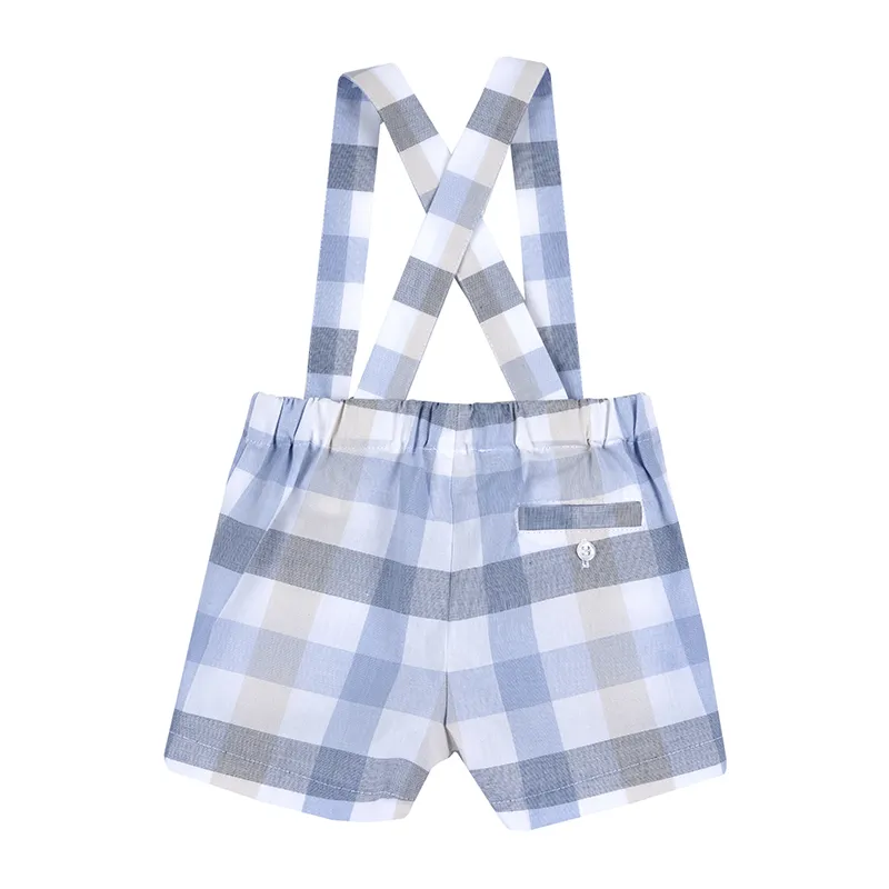 Short à bretelles Carreaux - Blanc/Bleu-1