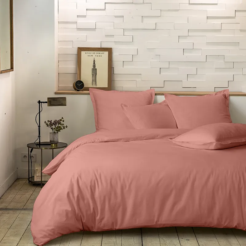 Taie d'oreiller Percale de Coton Rose poudré-2