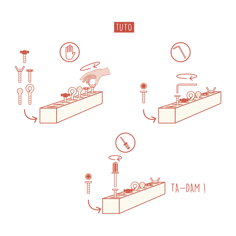 Jeu de bricolage en bois Tourne & Visse 10pcs - 3+-1