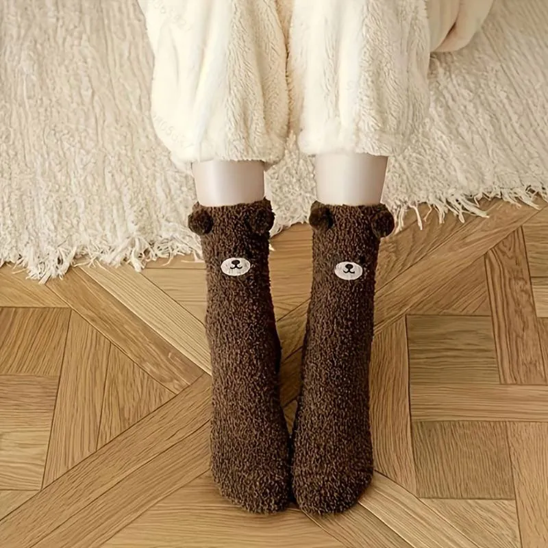 Paire de chaussettes Ourson en peluche T.U - Marron-3