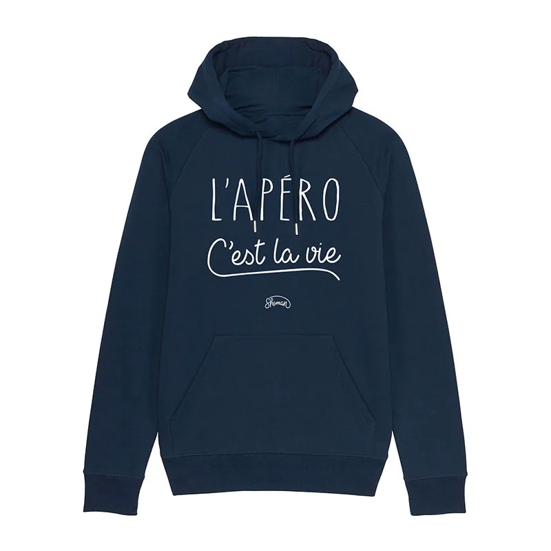 Hoodie Homme L'apéro c'est la vie - Marine-0