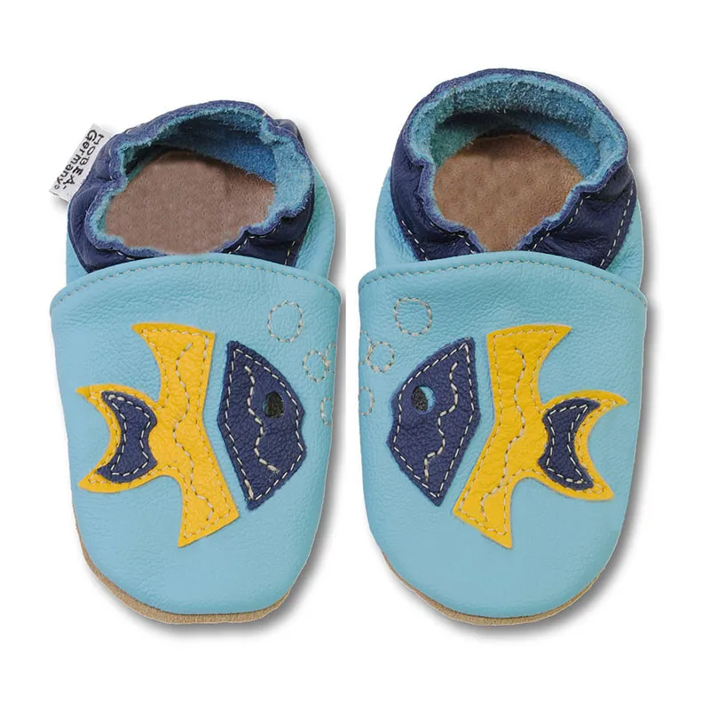 Chaussons cuir Poisson - Bleu clair-0
