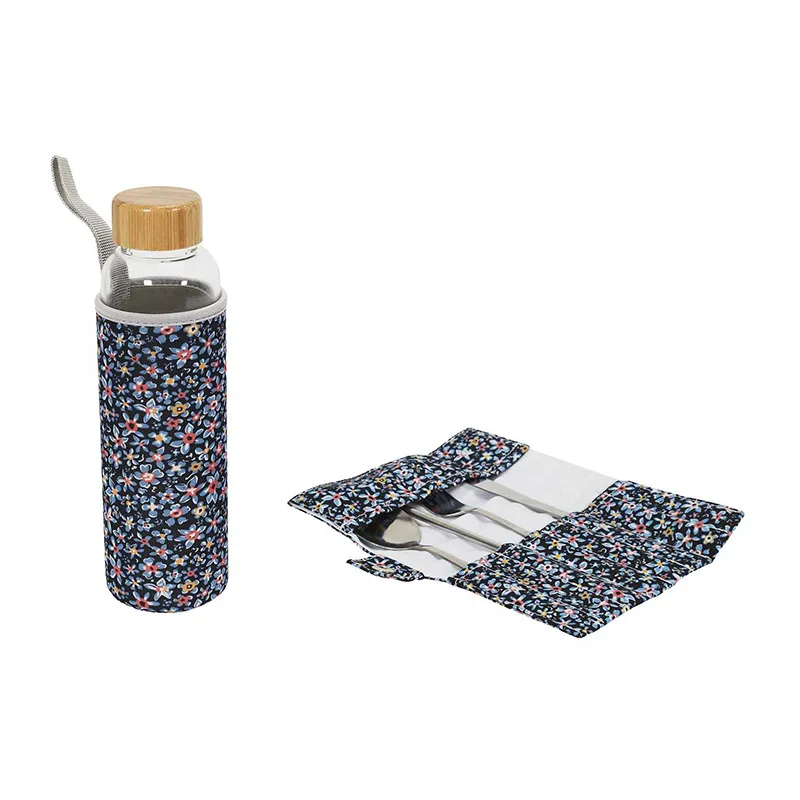 Coffret bouteille en verre + couverts - 50cl-0