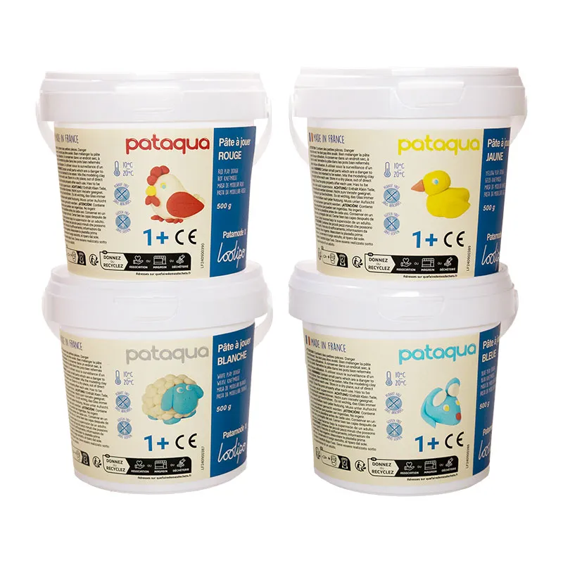 Pâte à jouer 4 pots 500 g Rouge/Jaune/Blanc/Bleu - 12m+-2