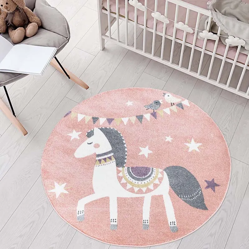 Tapis rond Anime Cheval Rose - Plusieurs dim. dispos-0