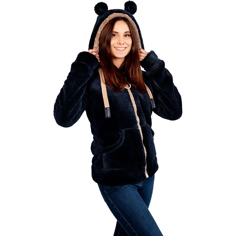 Veste polaire à oreilles Sweety Femme - Noir/Camel - NIRVANA-2