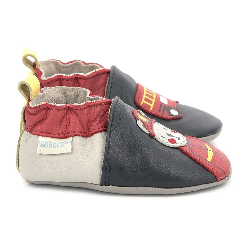 Chaussons cuir Soft Soles Pompier Nounours - Noir-2