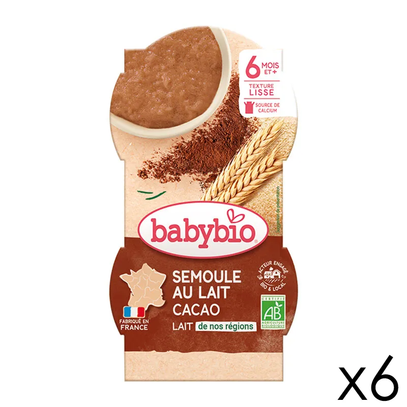 12x100g Bols Lactés Semoule au lait Cacao BIO - 6m+-0