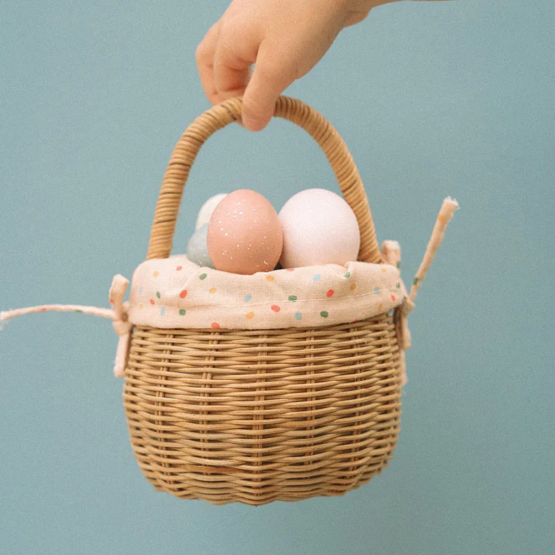 Panier Rotin Naturel/Pois 19x14cm - 36m+-2