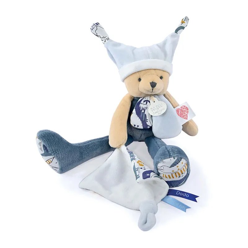 Doudou Ours Pantin Histoires Bleu - 10x15x35cm-0