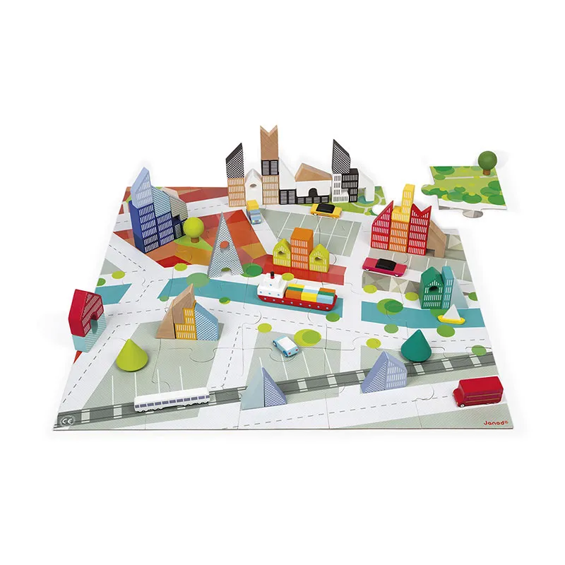 Jeu 2en1 Kubix Blocs + Puzzle Ville 80pcs - 36m+-0