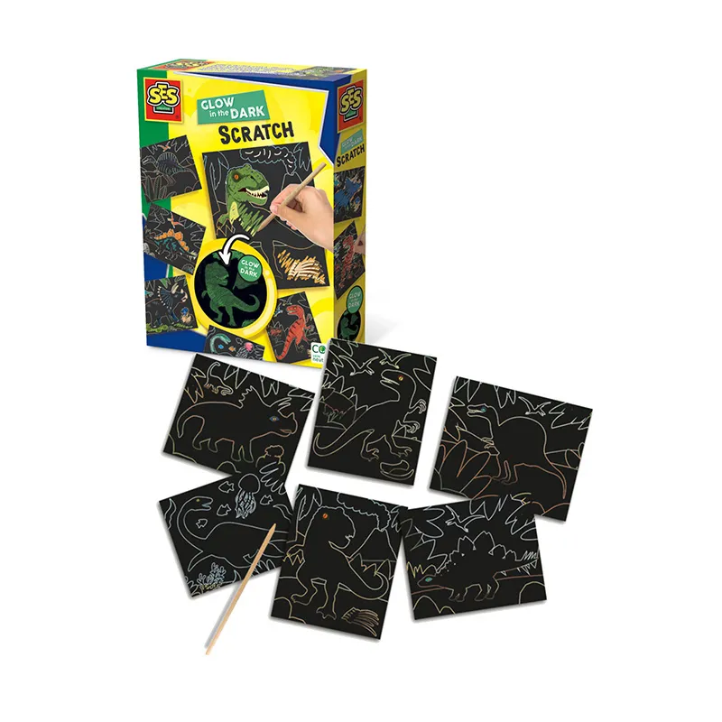 Cartes à gratter phospho Dinosaures 7pcs - 36m+-5