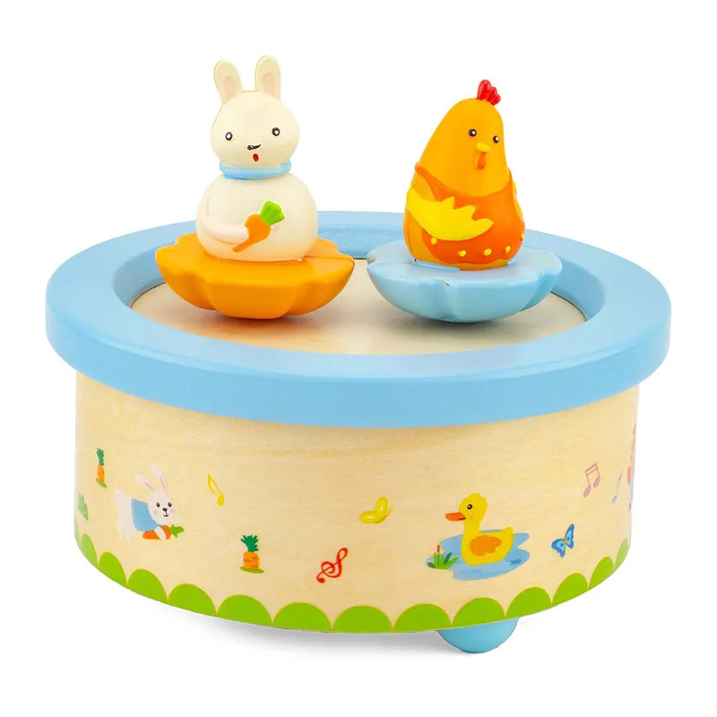 Boîte à musique Poule & Lapin - 12x12cm-0