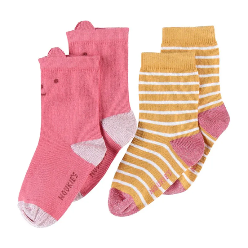 2 paires de Chaussettes Ourson BIO - Rose/Jaune-0