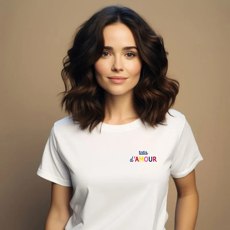 T-shirt Tata d'Amour colorée cœur BIO - Blanc-0