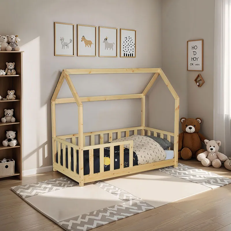 Lit cabane Kiwi avec barrière + Sommier Naturel Bébé-0