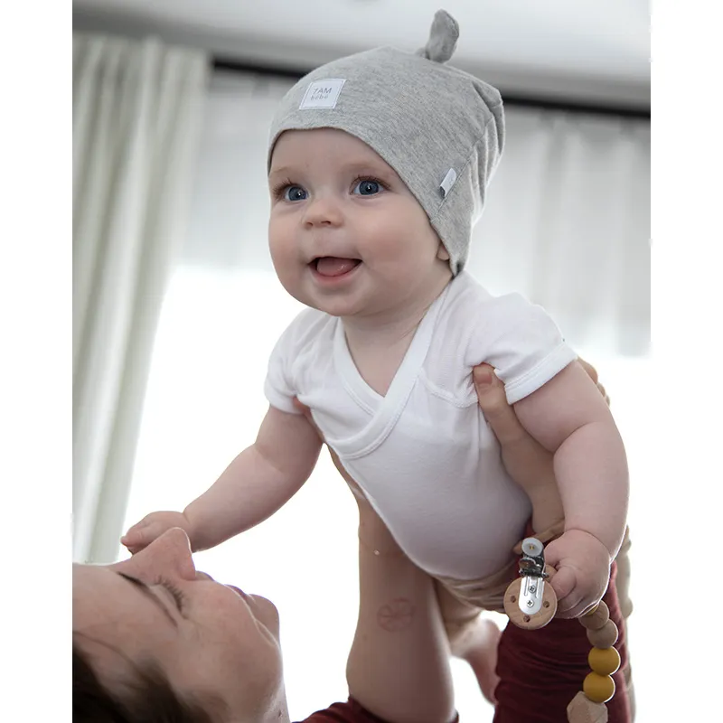 2 Bonnets Top Knot Hat Light Grey/Dark Grey - 0m+-2